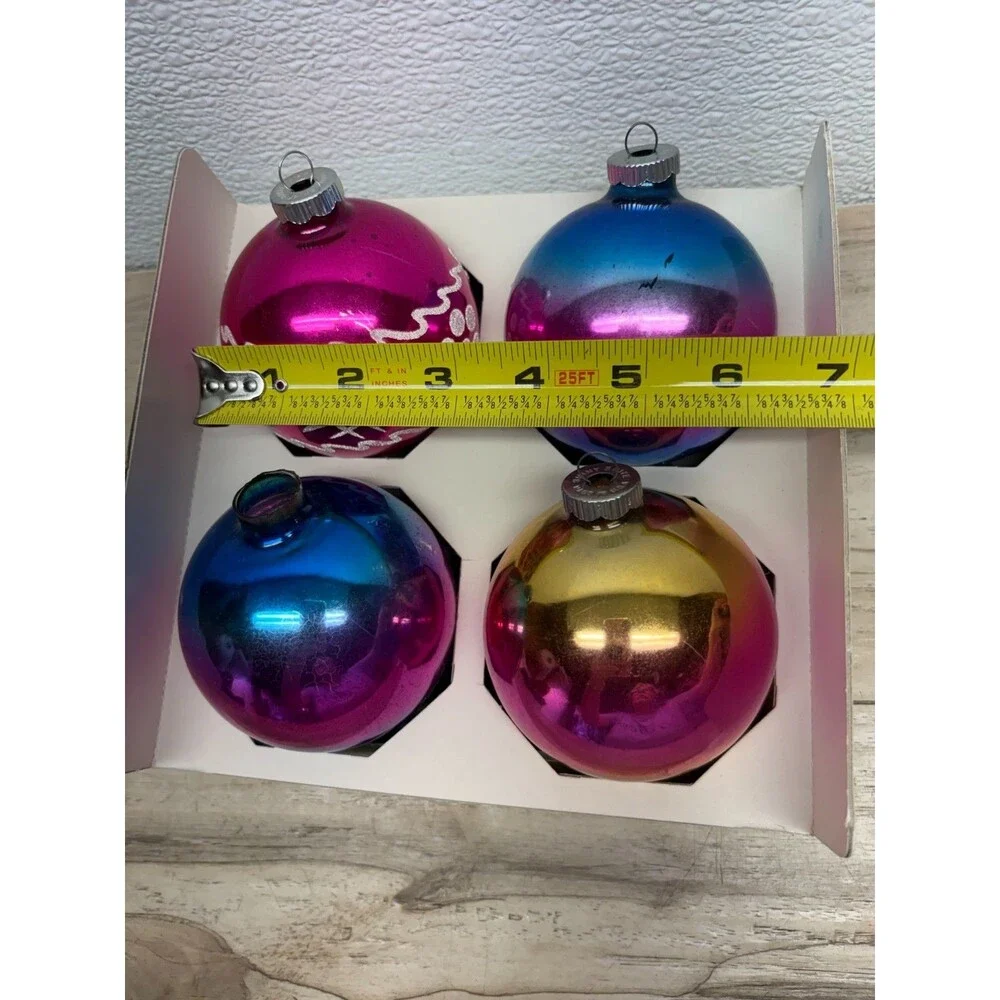Vtg 1950-60 Set Of 4 Shiny Brite Hand Blown Glass Ball Christmas Tree Ornaments